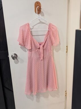 Francesca's Miami Light Pink Swiss Dot Tie-Front Mini Dress